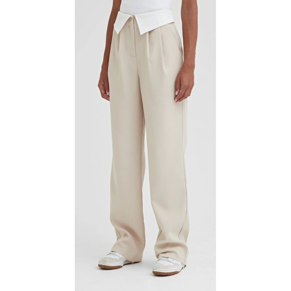 4th Reckless Exposed Waistband Trousers Pants Women Medium Beige Relaxed Flare